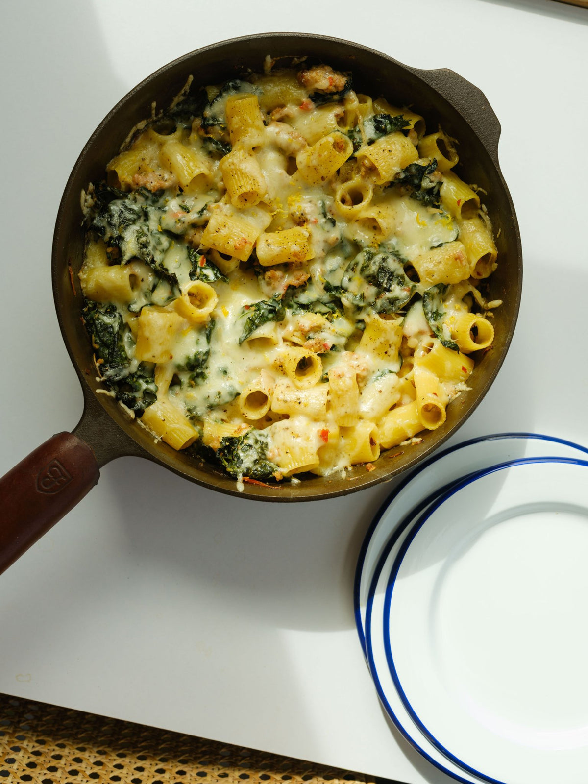 Sausage and kale pasta bake in the No.8 Deep Skillet